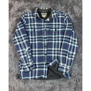 LL Bean Flannel Lined Shirt Jacket Mens Size Small Traditional Fit Plaid Blue